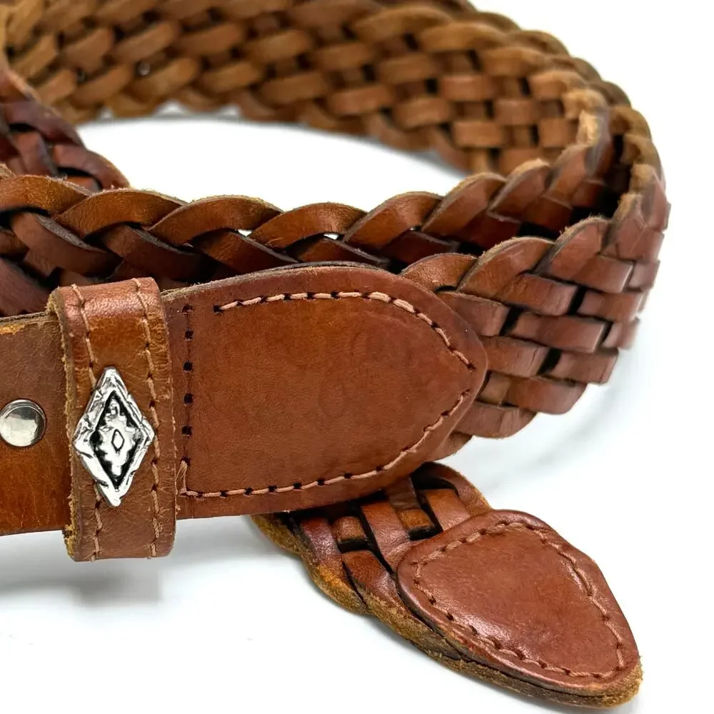 Vintage 90s Braided Leather Western Belt S 24-30 Brown Southwestern Boho Hippie